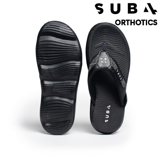 Black sandals with 'Sub4' branding on a white background