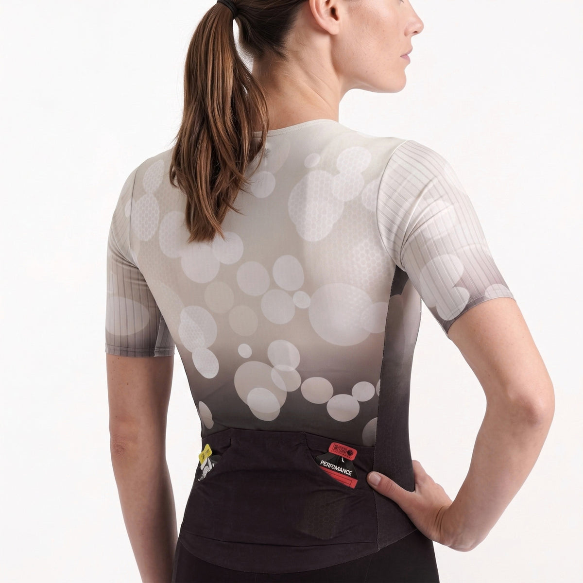 Close-up of a Tri suit pockets on a white background
