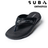 Black sandal with 'Sub4 Orthotics' branding on a white background