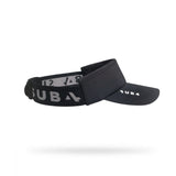 A black athletic visor with a wide, adjustable black elastic headband featuring white 'SUB4' branding, shown against a plain white background with a soft drop shadow.