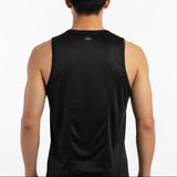 Black sleeveless shirt singlet worn by a person on a white background with SUB4 branding