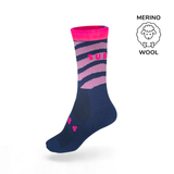 Navy and pink sock with 'SUB4' branding on a white background, featuring Merino Wool logo.